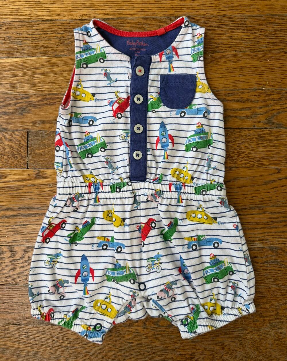 Mini Boden Boys' Animals in Cars Romper Size 3-6 Months
